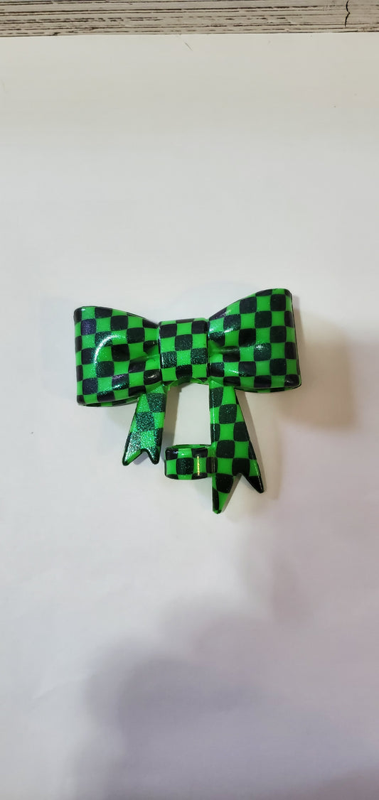 Green Checkered Bow Straw Topper