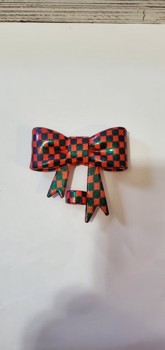 Red Checkered Bow Straw Topper