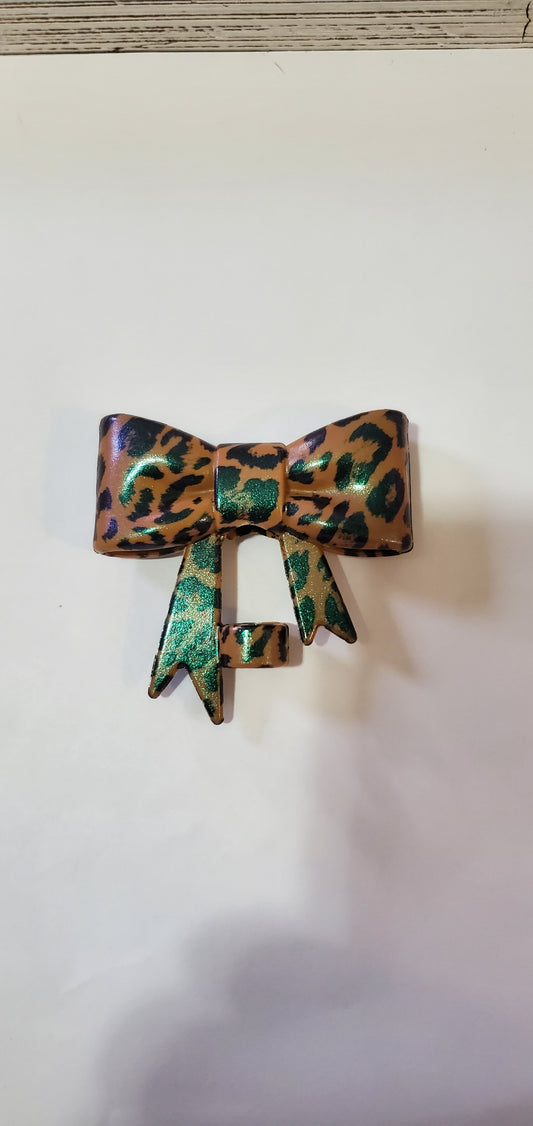 Brown Animal Print Bow Straw Topper