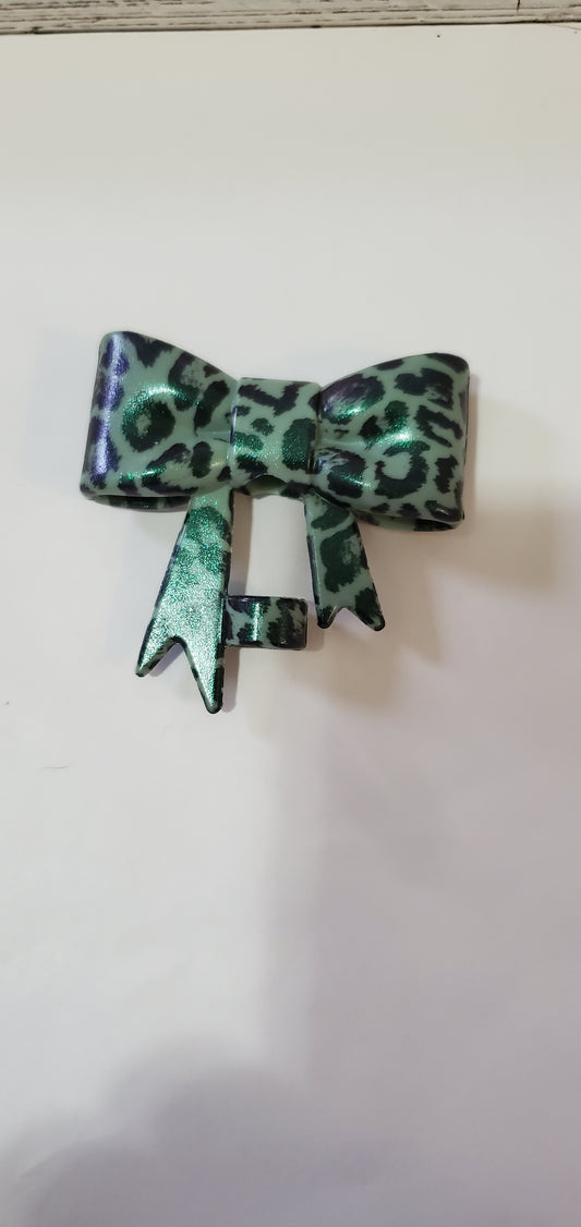 Sage Animal Print Bow Straw Topper
