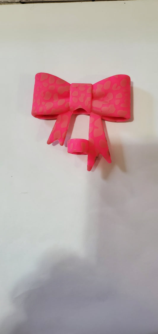 Pink Animal Print Bow Straw Topper