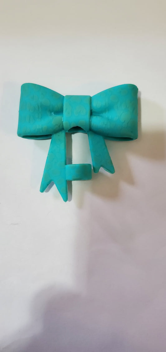 Teal Animal Print Bow Straw Topper