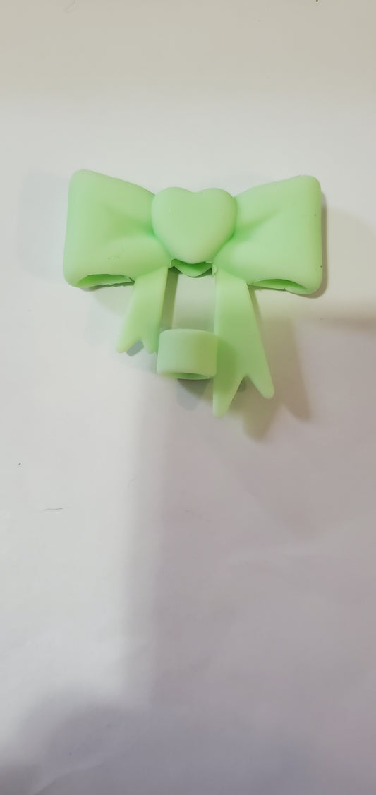 Mint Heart Bow Straw Topper