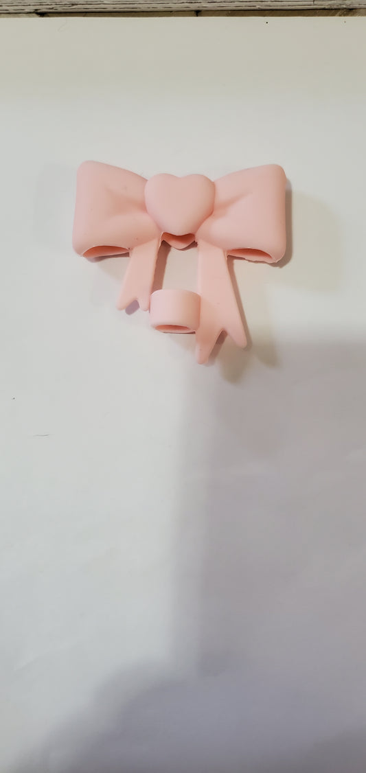Pink Heart Bow Straw Topper