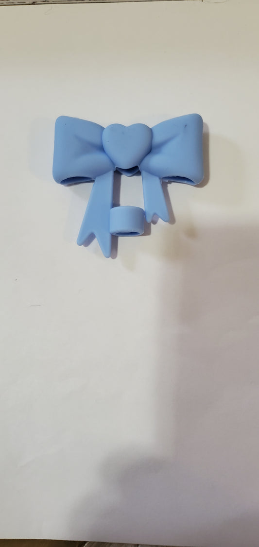 Blue Heart Bow Straw Topper