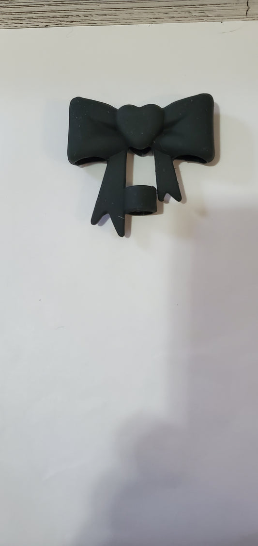 Black Heart Bow Straw Topper